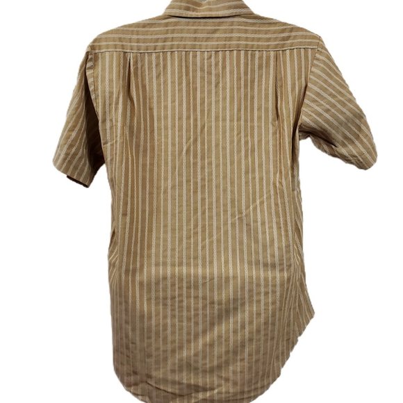 Vintage Tan and White Striped Wide Collar SS Shirt - Picture 3 of 3